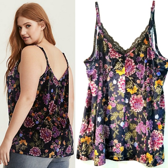 Torrid Navy Floral Lace Trim Cami NWOT NEW - Picture 2 of 7